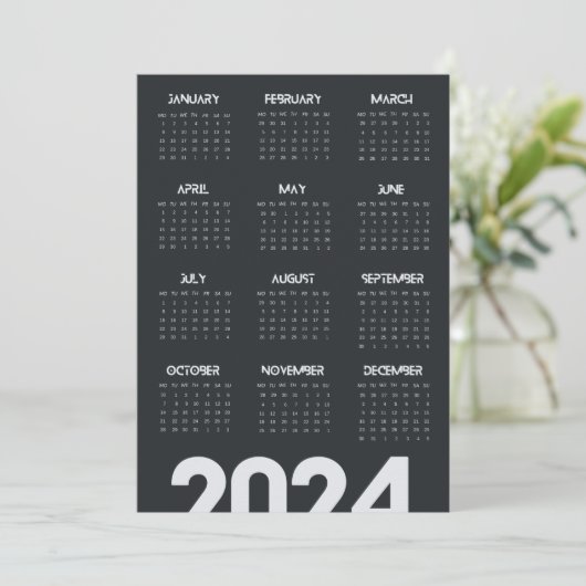 Modern Elegant 2024 Kalender Zwart-wit Programmakaart (Staand voorkant)