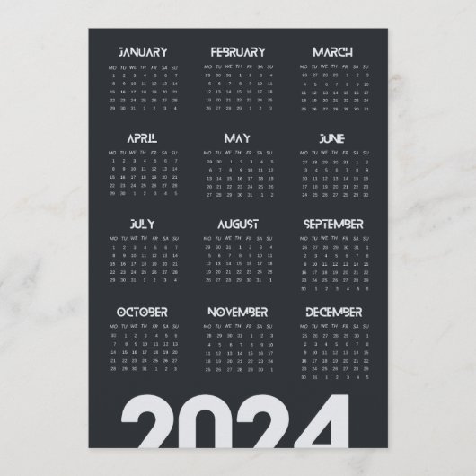 Modern Elegant 2024 Kalender Zwart-wit Programmakaart (Voorkant)
