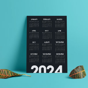 Modern Elegant 2024 Kalender Zwart-wit Programmakaart