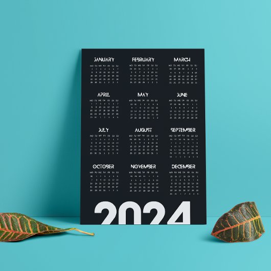 Modern Elegant 2024 Kalender Zwart-wit Programmakaart