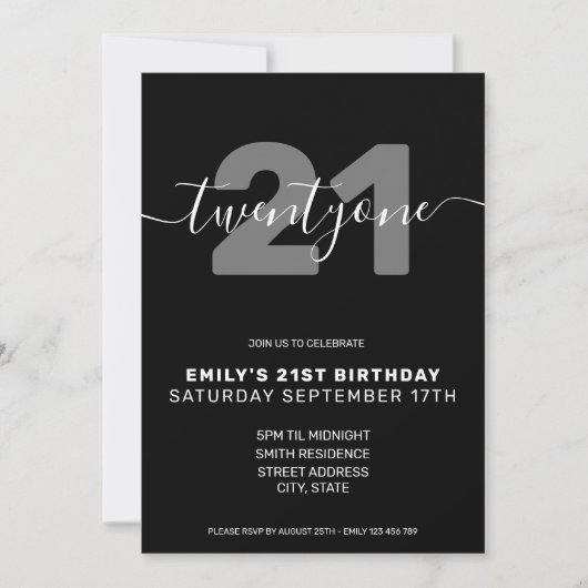 Modern Elegant 21st Birthday Uitnodiging (Voorkant)