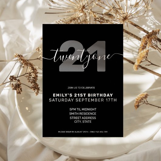 Modern Elegant 21st Birthday Uitnodiging