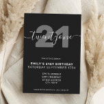 Modern Elegant 21st Birthday Uitnodiging<br><div class="desc">Moderne elegant 21ste uitnodiging op zaterdag. Minimalistisch ontwerp voor de sjabloon van de 21ste verjaardagsuitnodiging met elegante kalligrafie handgeschreven scriptlettertype.</div>