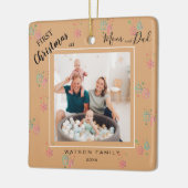 Modern Elegant 2 Foto-collage, eerste kerstmis Keramisch Ornament (Links)