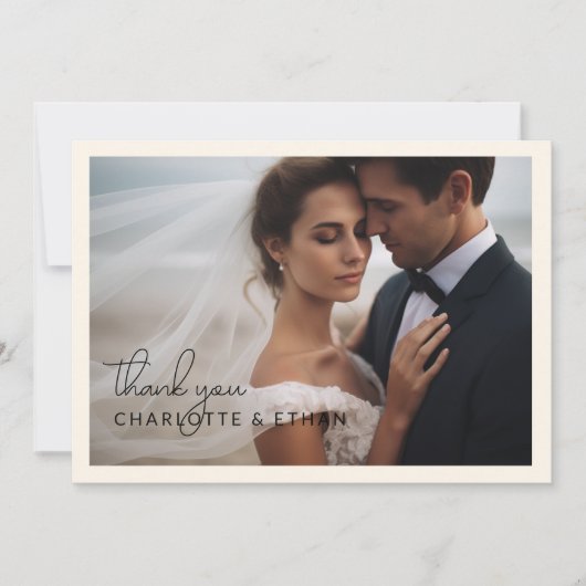 Modern Elegant 2 foto's bruiloft Dank u Beige Bedankkaart (Voorkant)