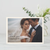 Modern Elegant 2 foto's bruiloft Dank u Beige Bedankkaart (Staand voorkant)
