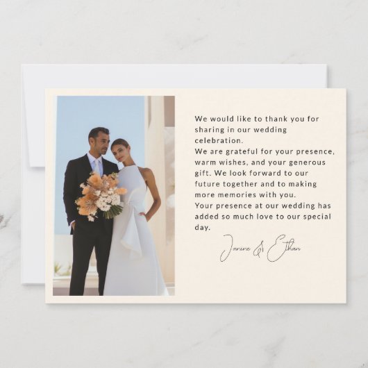 Modern Elegant 2 foto's bruiloft Dank u Beige Bedankkaart (Achterkant)