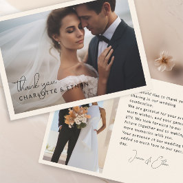 Modern Elegant 2 foto's bruiloft Dank u Beige Bedankkaart