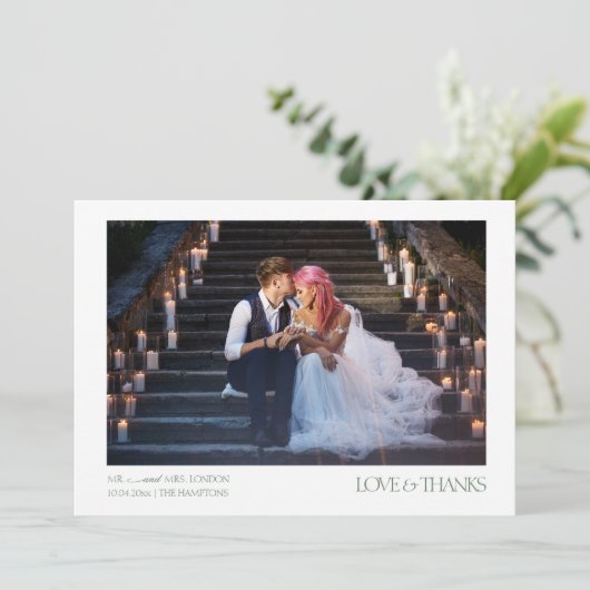 Modern Elegant 2 foto's Typografie bericht Trouwen Bedankkaart (Staand voorkant)