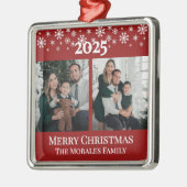 Modern Elegant 2 Photo Red Keepsake Family Metalen Ornament (Links)