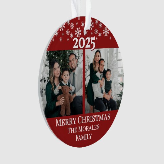 Modern Elegant 2 Photo Red Keepsake Family Ornament (voorkant)