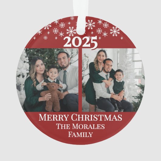Modern Elegant 2 Photo Red Keepsake Family Ornament (achterkant)