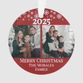 Modern Elegant 2 Photo Red Keepsake Family Ornament (voorkant)
