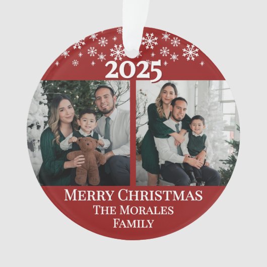 Modern Elegant 2 Photo Red Keepsake Family Ornament (voorkant)