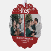 Modern Elegant 2 Photo Red Keepsake Family Ornament Kaart (Links)