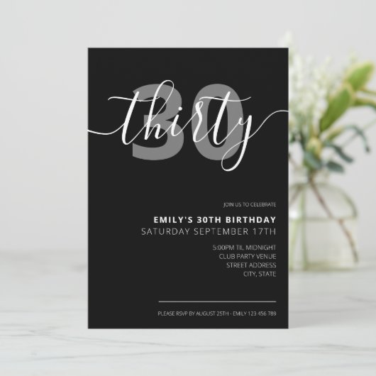 Modern Elegant 30th Birthday Invitation Kaart (Staand voorkant)