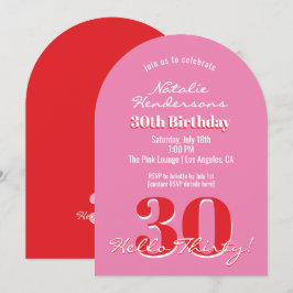 Modern Elegant 30th Birthday Pink Red Minimalist  Kaart