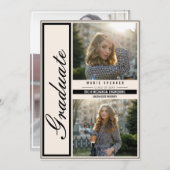 Modern Elegant 3 Fotocollage Beige Afstuderen Aankondiging (Voorkant / Achterkant)