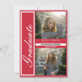 Modern Elegant 3 Fotocollage Rood Afstuderen Aankondiging (Voorkant)