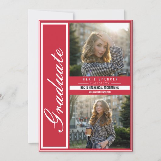 Modern Elegant 3 Fotocollage Rood Afstuderen Aankondiging (Voorkant)