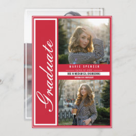 Modern Elegant 3 Fotocollage Rood Afstuderen Aankondiging