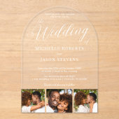 Modern Elegant 3 Fotostrip Kalligrafie Trouwen Acryl Uitnodigingen (Voorkant)