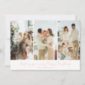 Modern Elegant 3 Photo Coral Pink Script Feestdagenkaart (Voorkant)