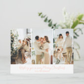 Modern Elegant 3 Photo Coral Pink Script Feestdagenkaart (Staand voorkant)