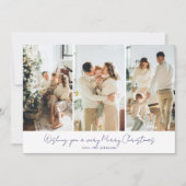 Modern Elegant 3 Photo Navy Blue Script Feestdagenkaart (Voorkant)