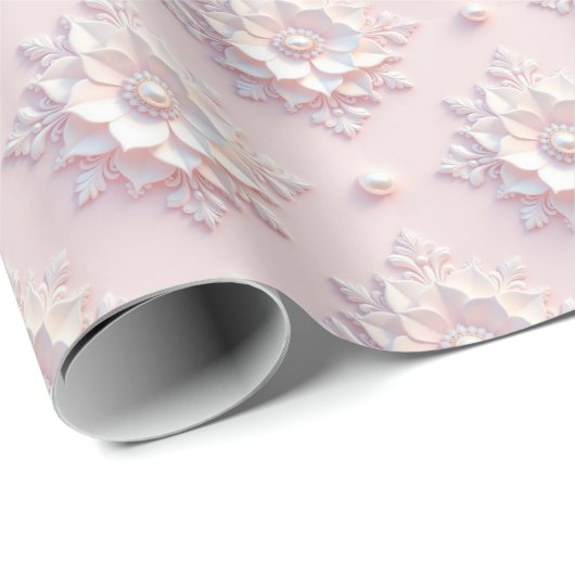 Modern Elegant "3D" Look Wedding Floral Gift Wrap Cadeaupapier (Rol Hoek)