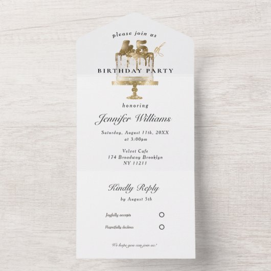 Modern, elegant 45. allemaal in één uitnodiging (Binnen)