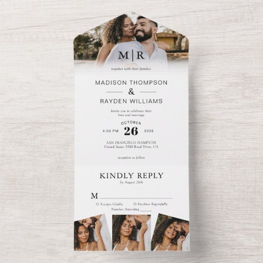 Modern Elegant 4 Foto Classic Wedding All In One Uitnodiging (Binnen)