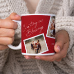 Modern Elegant 4 foto collage familie geschenk Grote Koffiekop<br><div class="desc">Modern Elegant 4 Fotocollage Familie Gift Giant Coffee Mok. Klik op de bewerkingsknop om dit ontwerp aan te passen met uw eigen foto's en tekst. De rode achtergrondkleur kan worden gewijzigd.</div>