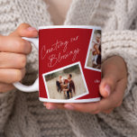 Modern Elegant 4 foto collage familie geschenk Koffiemok<br><div class="desc">Modern Elegant 4 Fotocollage Familie Gift Giant Coffee Mok. Klik op de bewerkingsknop om dit ontwerp aan te passen met uw eigen foto's en tekst. De rode achtergrondkleur kan worden gewijzigd.</div>