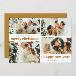 Modern Elegant 4 Foto Kerst Goud Vakantie Kaart