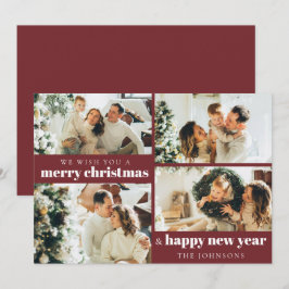 Modern Elegant 4 Foto Kerst Rode Vakantie Kaart