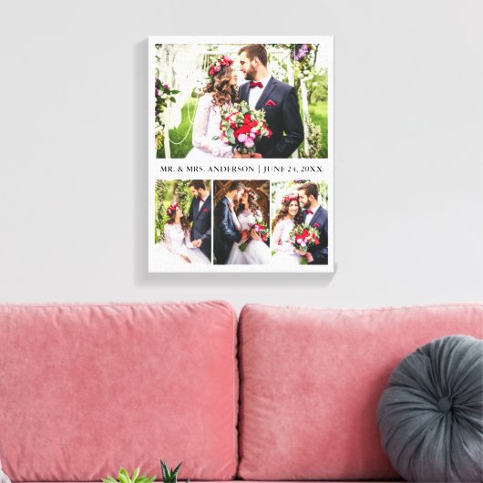 Modern Elegant 4 Foto's Collage Bruiloft Canvas Afdruk (Insitu (Woonkamer))