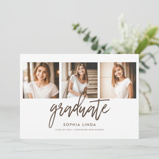 Modern Elegant 4 Photo Collage Script Afstuderen Aankondiging (Staand voorkant)