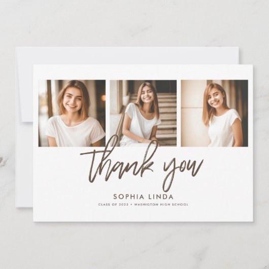 Modern Elegant 4 Photo Collage Script Afstuderen Bedankkaart (Voorkant)