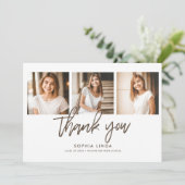 Modern Elegant 4 Photo Collage Script Afstuderen Bedankkaart (Staand voorkant)