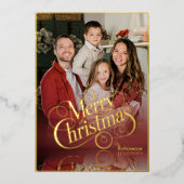 Modern Elegant 4 Photo Minimal Script Christmas Folie Feestdagenkaart (Voorkant)