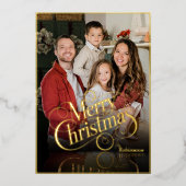 Modern Elegant 4 Photo Minimal Script Christmas Folie Feestdagenkaart (Voorkant)