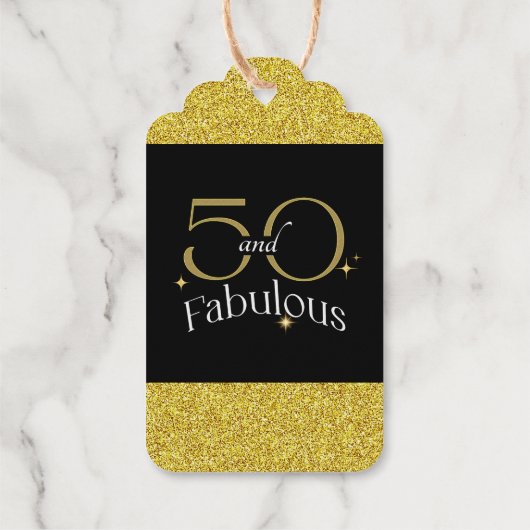 Modern Elegant 50 en Fabulous Zwart Wit Goud Cadeaulabels (Achterkant)