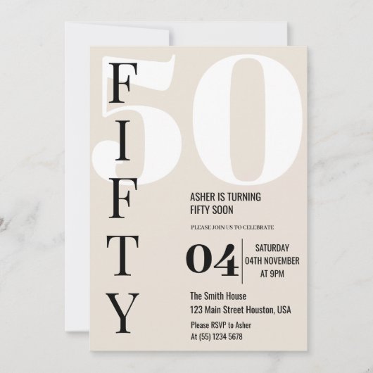 Modern Elegant 50ste Verjaardagsfeest Kaart (Voorkant)
