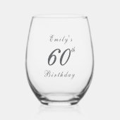Modern Elegant 60th Birthday Wijnglas Zonder Voet (Voorkant)