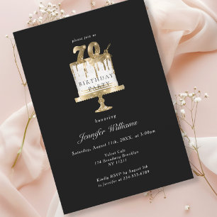 Modern, elegant 70 jaar, zwarte uitnodiging voor v