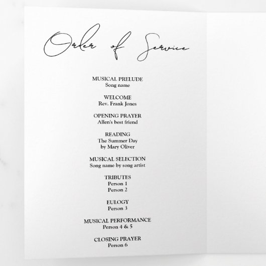 Modern Elegant 7 Photo Trifold Funeral Program Drieluik Programma (Binnenzijde eerst)