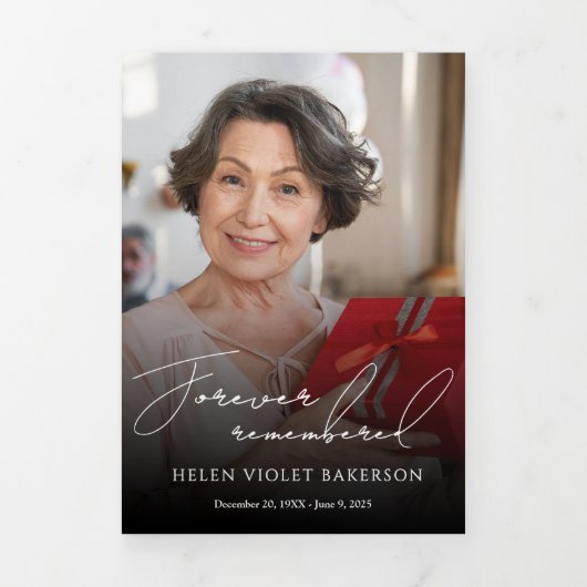 Modern Elegant 7 Photo Trifold Funeral Program Drieluik Programma (Cover)