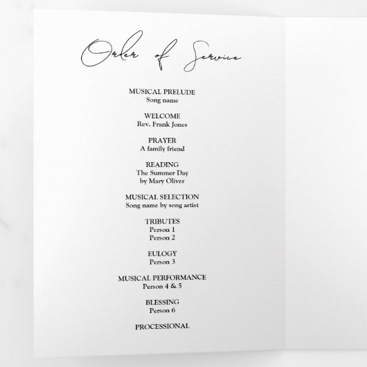 Modern Elegant 7 Photo Trifold Funeral Program Drieluik Programma (Binnenzijde eerst)