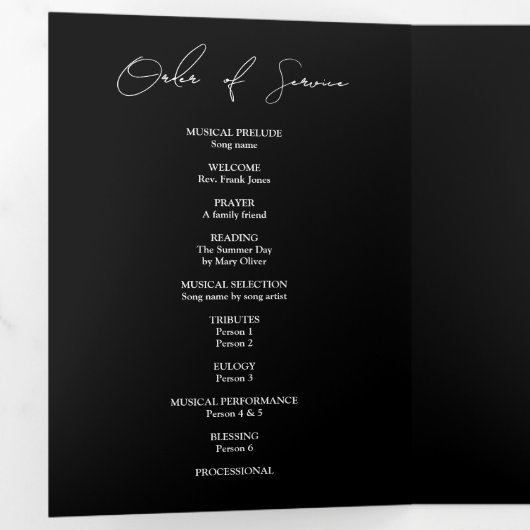 Modern Elegant 7 Photo Trifold Funeral Program Drieluik Programma (Binnenzijde eerst)